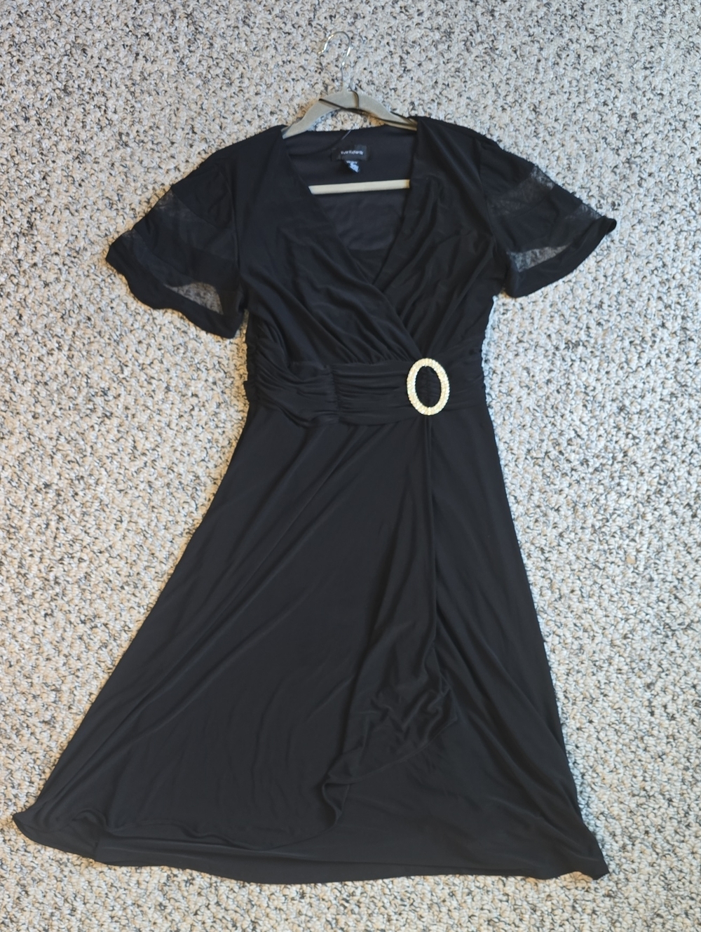R&M Richards Black Midi Dress with Rhinestone Buckle